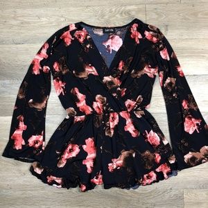 Navy & Floral Long Sleeve Romper